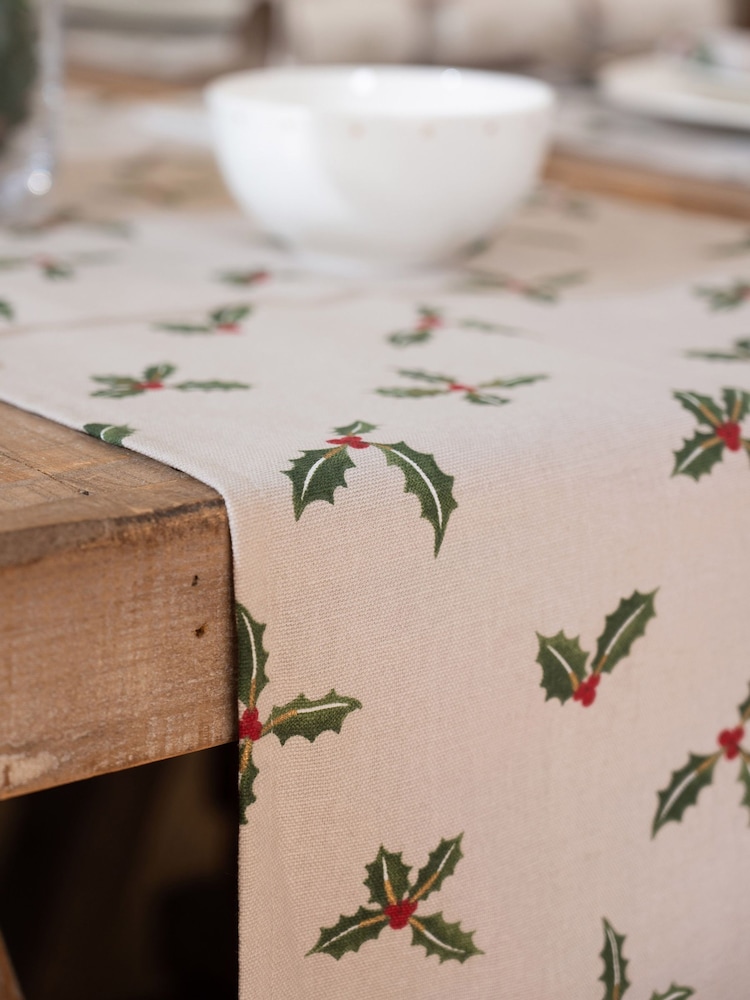 Sophie Allport Natural Holly & Berry Table Runner - Image 1 of 2 Sophie Allport Natural Holly & Berry Table Runner - Image 1 of 2