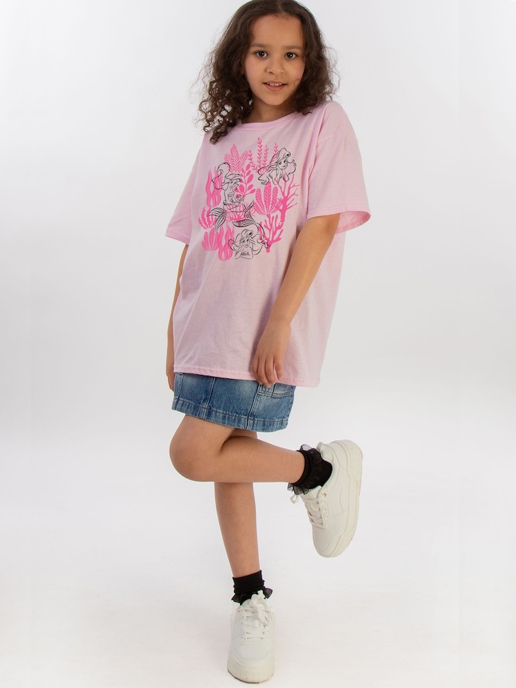 Brands In Pink Girls Disney Little Mermaid Corals 100% Cotton T-Shirt - Image 2 of 4