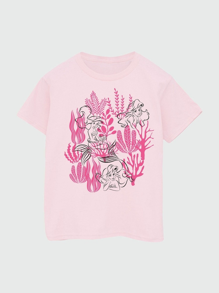 Brands In Pink Girls Disney Little Mermaid Corals 100% Cotton T-Shirt - Image 3 of 4