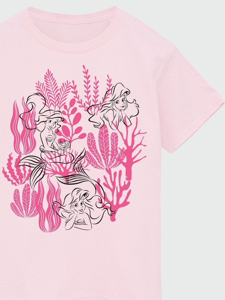 Brands In Pink Girls Disney Little Mermaid Corals 100% Cotton T-Shirt - Image 4 of 4
