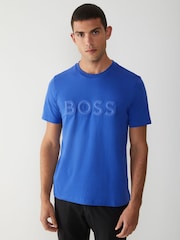 BOSS Blue Iconic Zone Embossed Logo Stripe Detail T-Shirt - Image 1 of 5