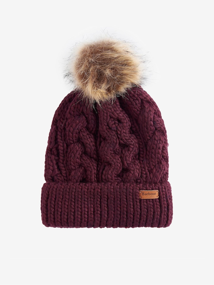 Barbour® Red Penshaw Pom Beanie Hat - Image 1 of 4