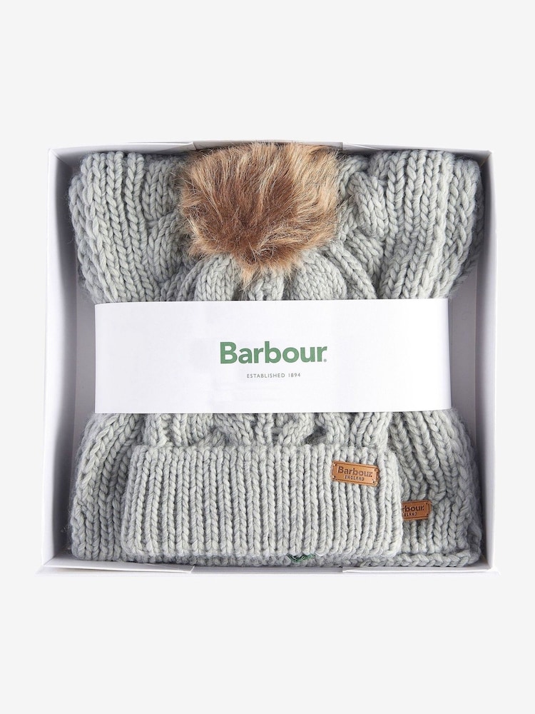 Barbour® Grey Penshaw Beanie and Scarf Gift Set - Image 1 of 4