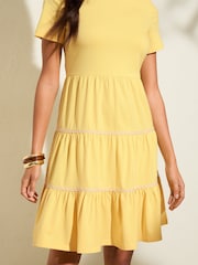 Friends Like These Lemon Yellow Short Sleeve Jersey Mini Dress - Image 2 of 4