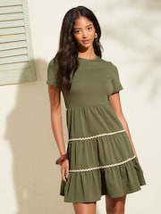 Friends Like These Olive Green Petite Short Sleeve Jersey Mini Dress - Image 3 of 5