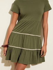 Friends Like These Olive Green Petite Short Sleeve Jersey Mini Dress - Image 4 of 5