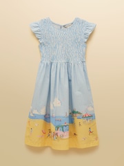 Joules Girls' Jenna Blue Scene Woven Sleeveless Midi Dress - Image 1 of 5