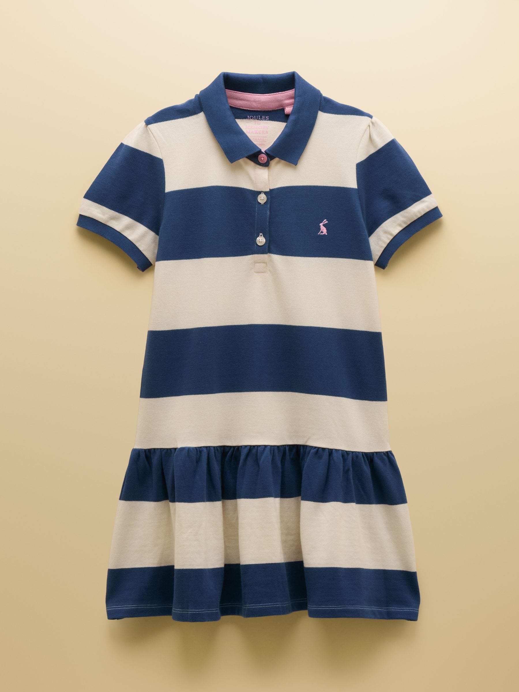 Joules Women's Navy & White Striped Girls' Orla Short Sleeve Polo Shirt Dress Size 6 Yrs Toddler