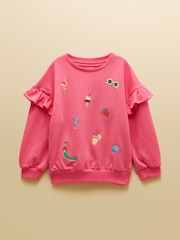 Joules Girls' Pink Frill Sleeve Crew Neck Sweatshirt - Image 1 of 5