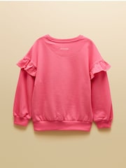 Joules Girls' Pink Frill Sleeve Crew Neck Sweatshirt - Image 2 of 5