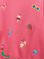Joules Girls' Pink Frill Sleeve Crew Neck Sweatshirt - Image 3 of 5