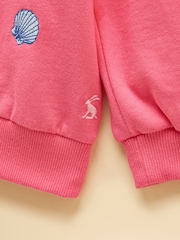 Joules Girls' Pink Frill Sleeve Crew Neck Sweatshirt - Image 4 of 5