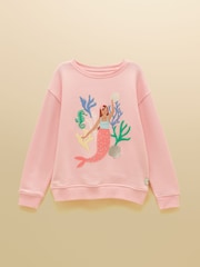 Joules Girls' Summer Days Pink Mermaid Applique Crew Neck Sweatshirt - Image 1 of 5