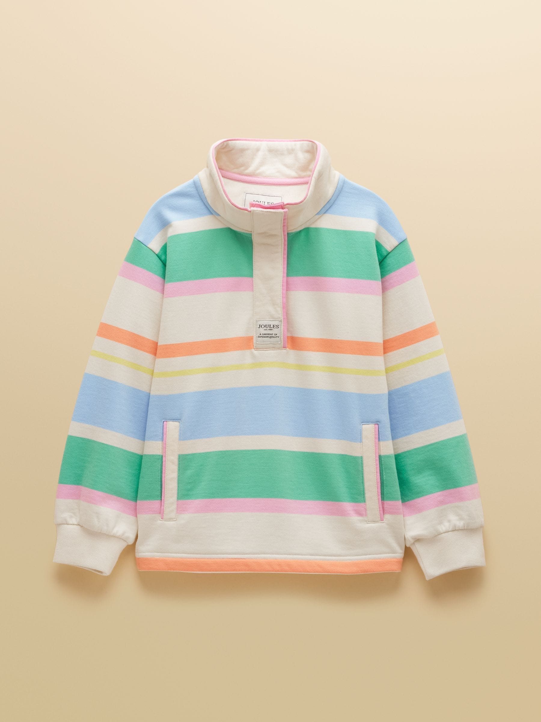 Joules Girls' Burnham White & Multi Striped Funnel Neck Sweatshirt