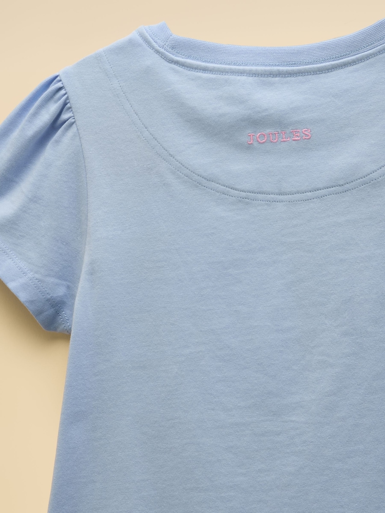 Joules Girls' Let's Go Blue Cotton Short Sleeve T-Shirt - Image 4 of 4