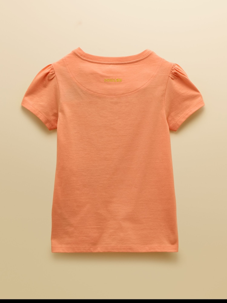 Joules Girls' Let's Go Orange Cotton Short Sleeve T-Shirt - Image 2 of 4