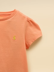 Joules Girls' Let's Go Orange Cotton Short Sleeve T-Shirt - Image 3 of 4