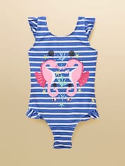 Joules Girls' Splash Blue Seahorse Swimming Costume - Image 1 of 5