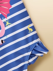 Joules Girls' Splash Blue Seahorse Swimming Costume - Image 3 of 5