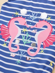 Joules Girls' Splash Blue Seahorse Swimming Costume - Image 4 of 5