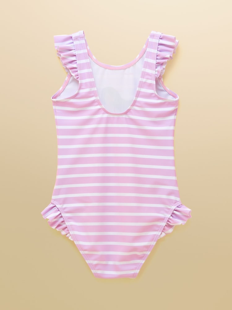 Joules Girls' Splash White & Lilac Striped Mermaid Swimming Costume - Image 2 of 5