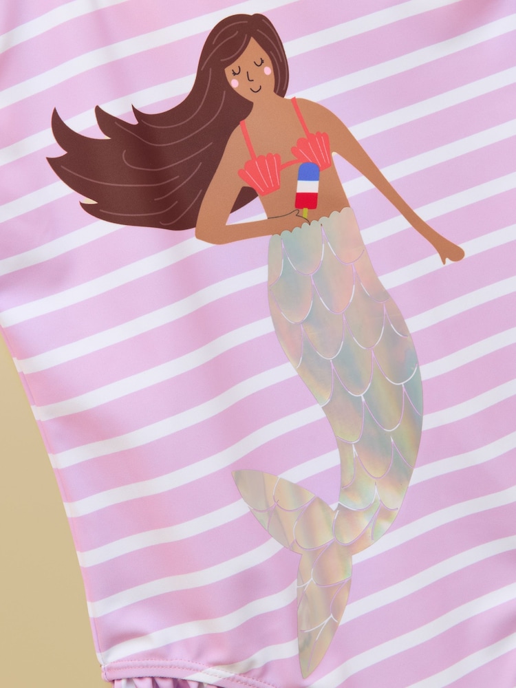Joules Girls' Splash White & Lilac Striped Mermaid Swimming Costume - Image 5 of 5