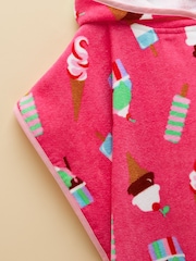 Joules Girls' Decker Pink Ice Cream Towelling Poncho - Image 4 of 5