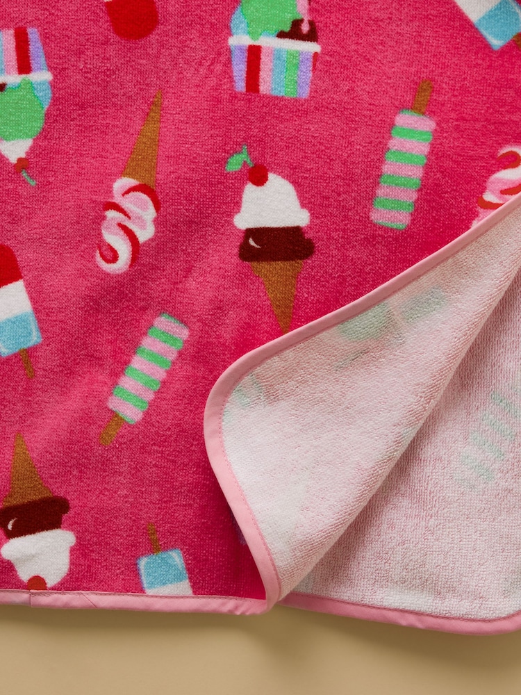 Joules Girls' Decker Pink Ice Cream Towelling Poncho - Image 5 of 5