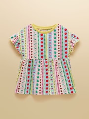 Joules Girls' Harper Pink Fruit Striped Short Sleeve Top - Image 1 of 5