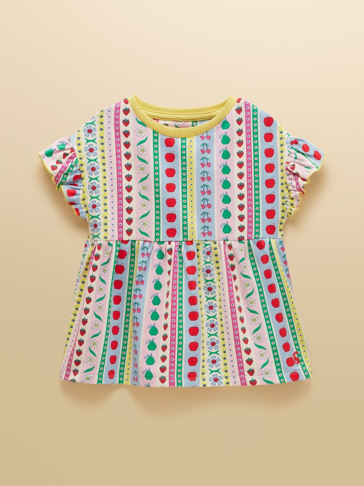 Joules Girls' Harper Pink Fruit Striped Short Sleeve Top - Image 1 of 5