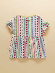 Joules Girls' Harper Pink Fruit Striped Short Sleeve Top - Image 2 of 5
