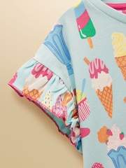 Joules Girls' Waverley Blue Ice Cream Frill Sleeve T-Shirt - Image 6 of 7