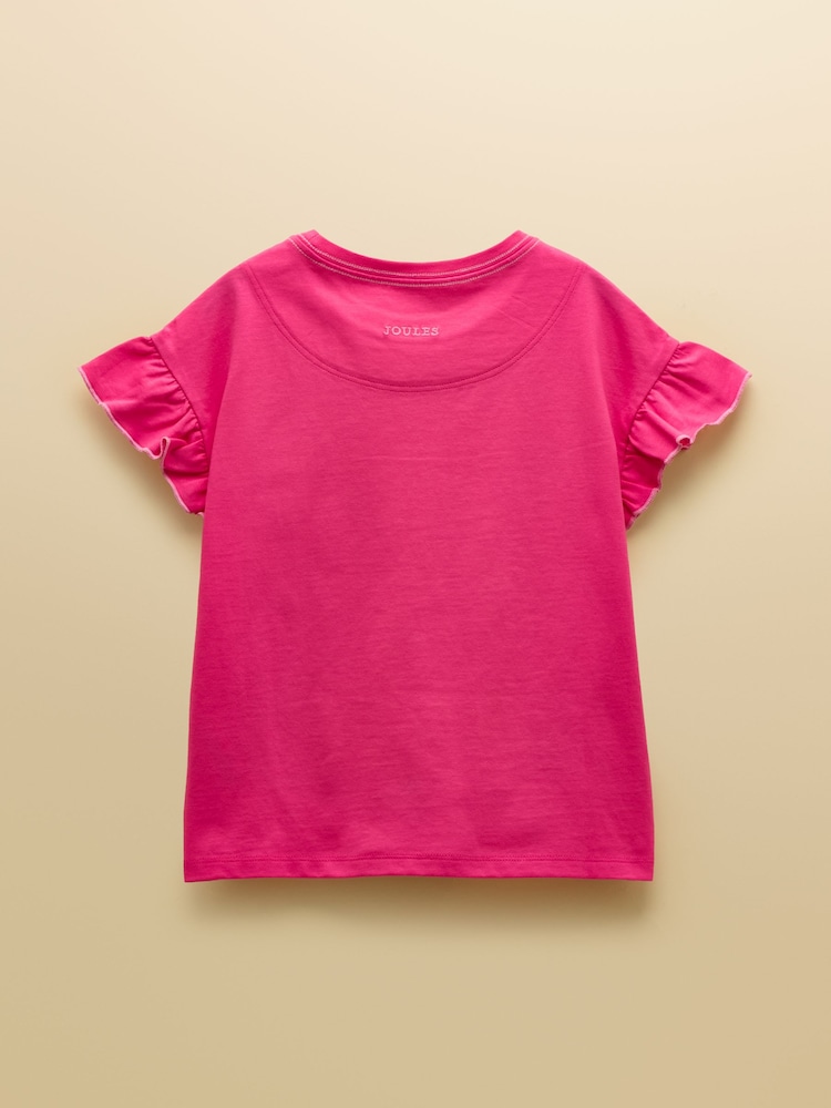 Joules Girls' Waverley Pink Frill Sleeve T-Shirt - Image 2 of 4