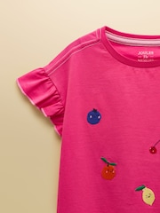 Joules Girls' Waverley Pink Frill Sleeve T-Shirt - Image 3 of 4