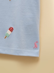 Joules Girls' Waverley Blue Frill Sleeve T-Shirt - Image 2 of 3