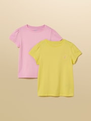 Ροζ & Κίτρινο - Joules Girls' Let's Go Short Sleeve T-Shirts 2 Pack - Εικόνα 1 από 7