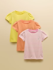 Roz &Portocaliu - Joules Girls' Let's Go Pack Of Three Short Sleeve T Shirts - Imaginea 1 din 7