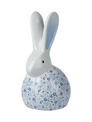 Decoris Blue/White Floral Print Bunny Ornament - Image 1 of 1