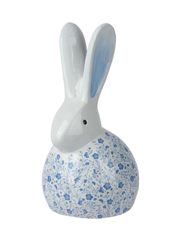 Decoris Blue/White Floral Print Bunny Ornament - Image 1 of 1
