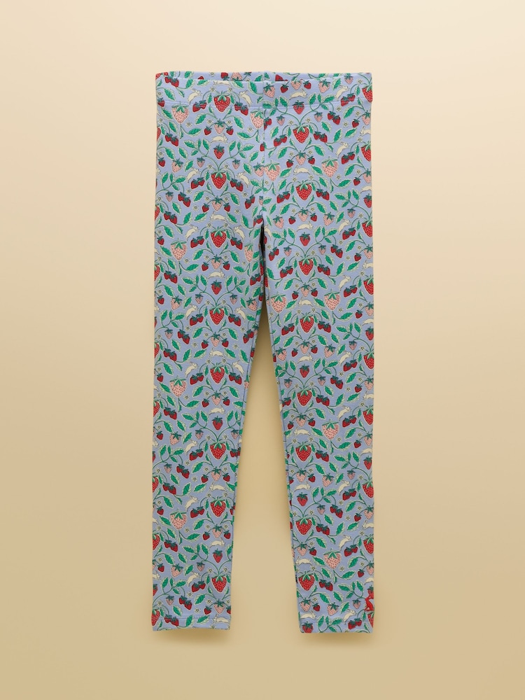 Joules Girls' Deedee Blue Strawberry Jersey Leggings - Image 1 of 4