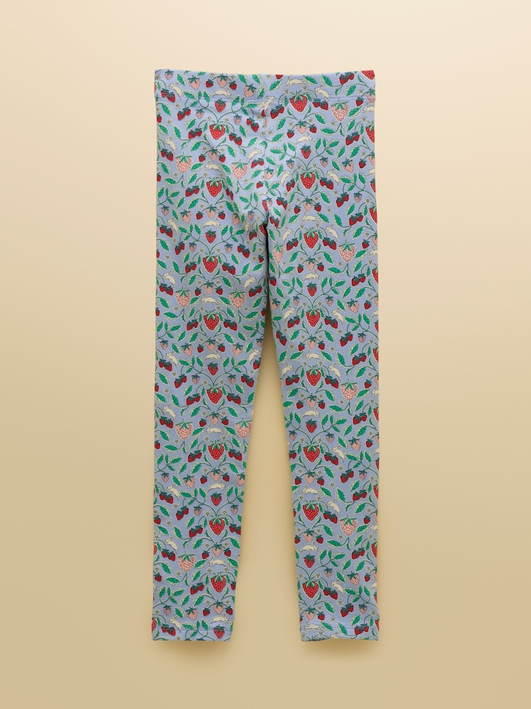 Joules Girls' Deedee Blue Strawberry Jersey Leggings - Image 2 of 4