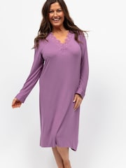 Cyberjammies Purple Nora Rose Long Sleeve Short Nightdress - Image 1 of 3
