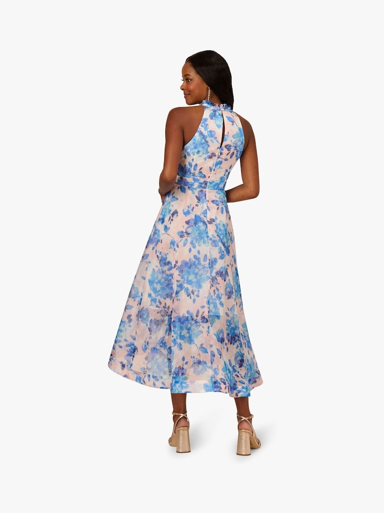 Adrianna Papell knöchellanges blaues Organza-Kleid mit Floralprint - Bild 2 von 6