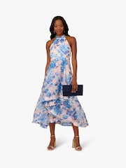 Adrianna Papell knöchellanges blaues Organza-Kleid mit Floralprint - Bild 3 von 6