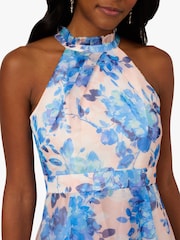 Adrianna Papell knöchellanges blaues Organza-Kleid mit Floralprint - Bild 4 von 6