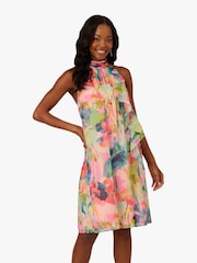 Adrianna Papell Pink Halter Sheath Short Dress - Image 1 of 6