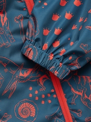 Joules Kids' Rainwell Blue Dino Waterproof Raincoat With Hood - Image 8 of 9