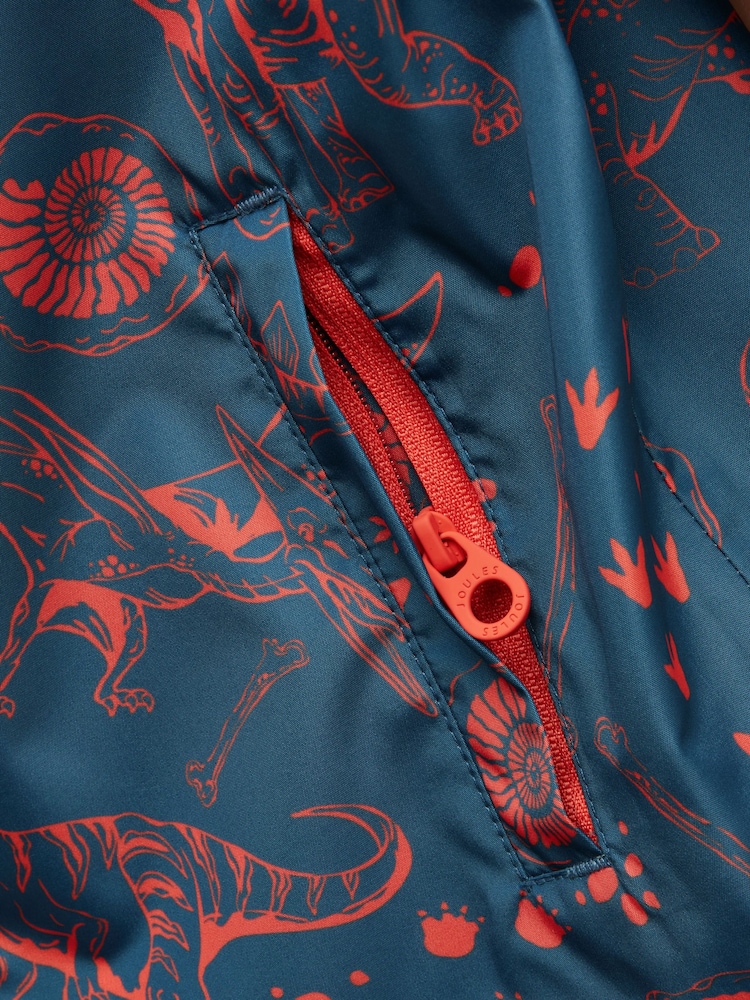 Joules Kids' Rainwell Blue Dino Waterproof Raincoat With Hood - Image 9 of 9