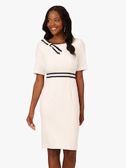 Adrianna Papell Crepe Ribbon Short White Dress - Image 1 of 6