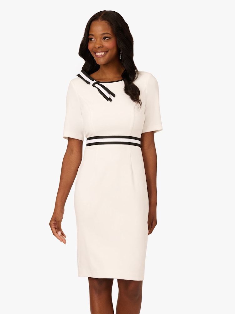 Adrianna Papell Crepe Ribbon Short White Dress - Image 1 of 6